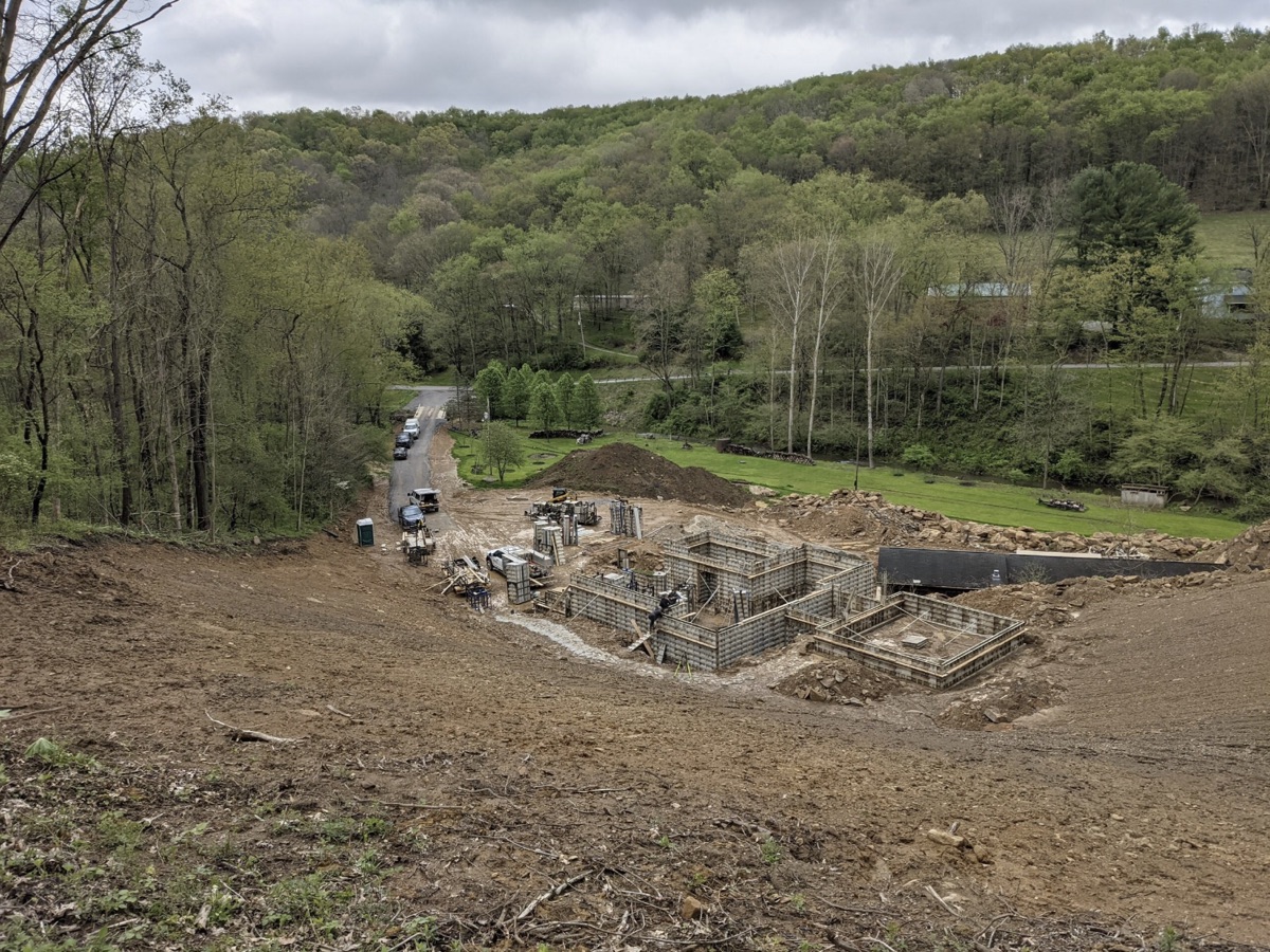 Aerial view of excavation and foundation forms at Seneca Foundations job site in Butler County PA